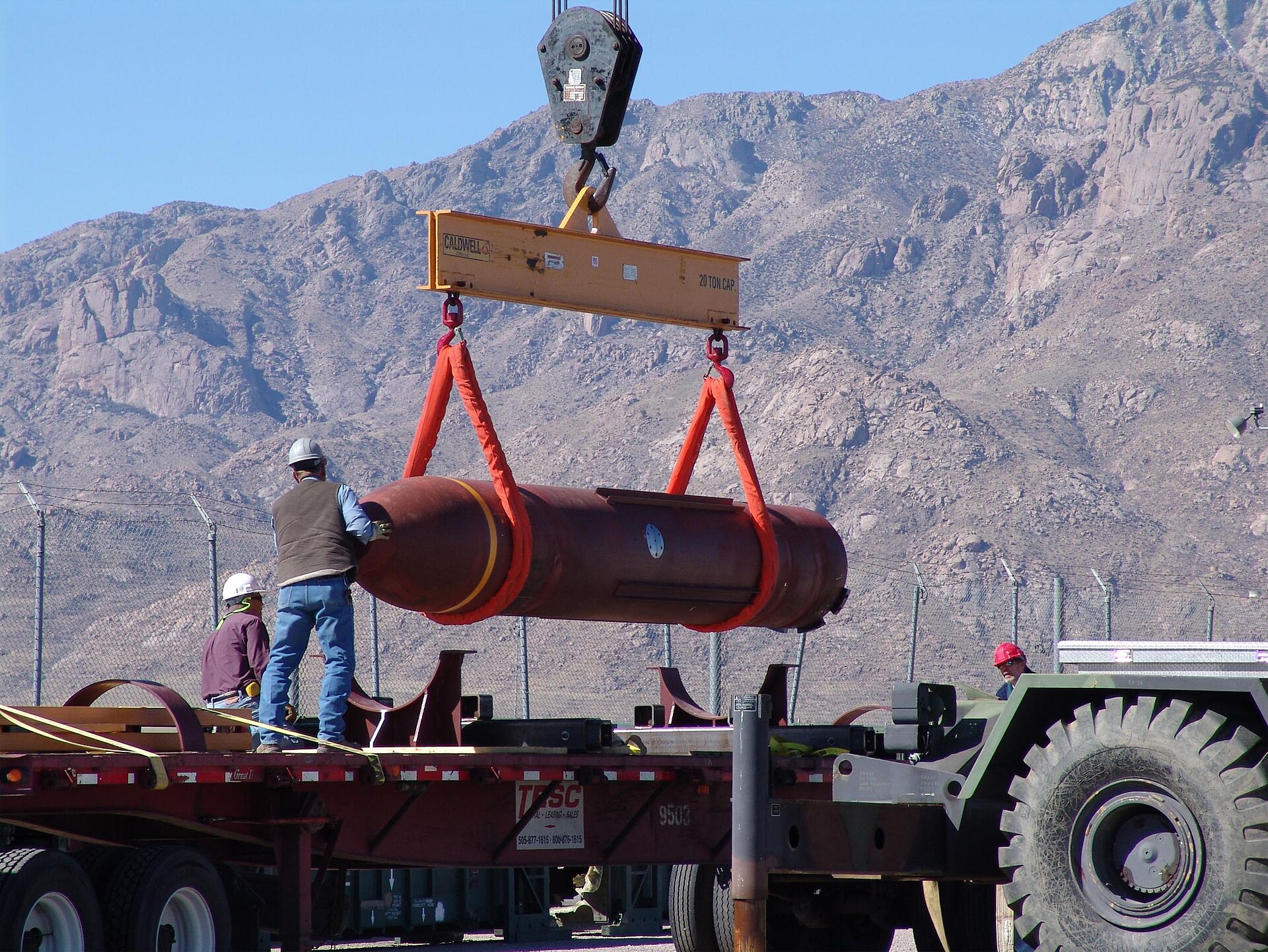 US Air Force personnel offload a GBU-57 Massive Ordnance Penetrator bunker-buster bomb, designed to penetrate hardened underground facilities such as Iran's Fordow enrichment site