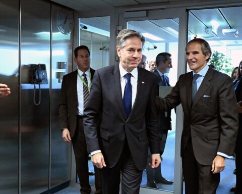 IAEA Director-General Rafael Grossi and US Secretary of State Antony Blinken at IAEA headquarters Vienna March 2024