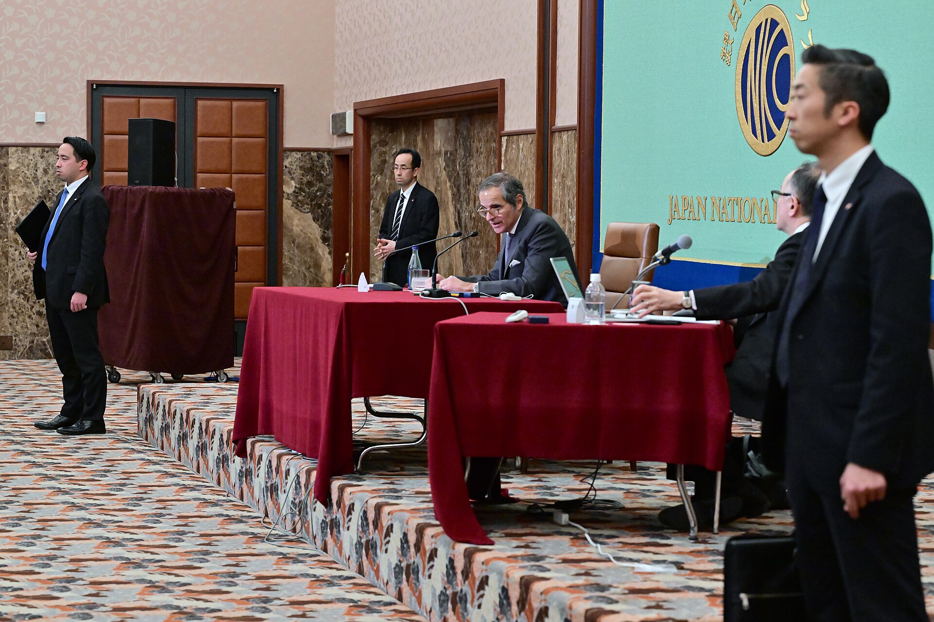 IAEA Director General Rafael Grossi seated at the Japan National Press Club press conference table, Tokyo, February 2025