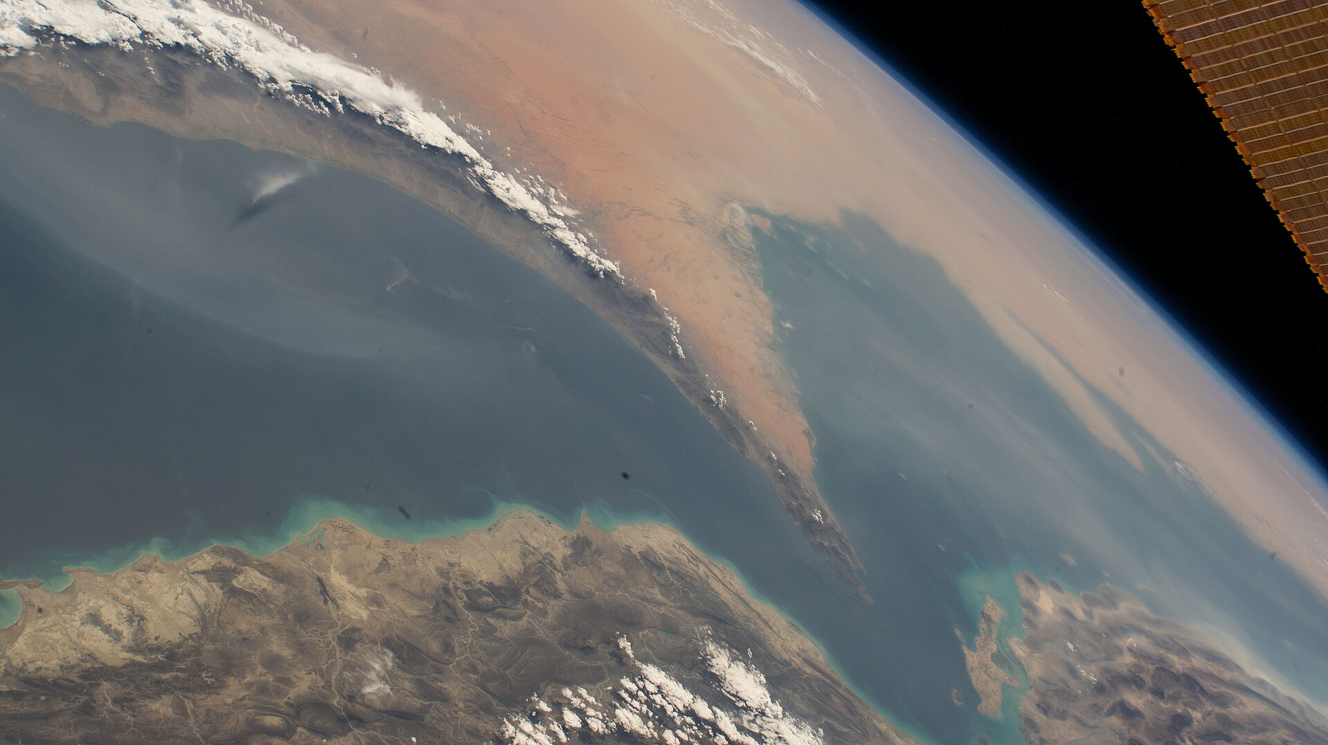 The Strait of Hormuz connecting the Gulf of Oman with the Persian Gulf photographed from the International Space Station