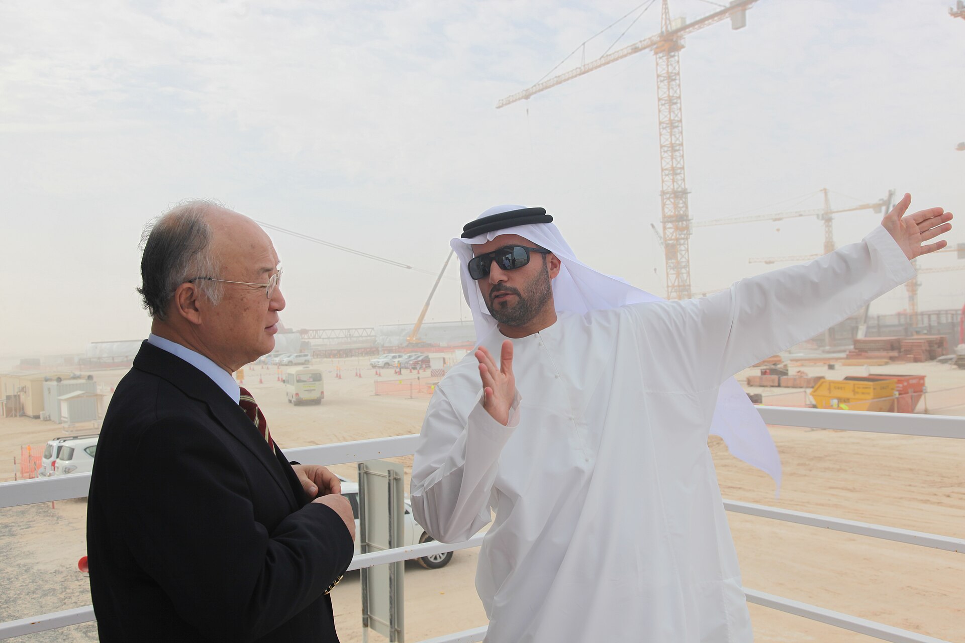 IAEA Director General Yukiya Amano visits Barakah Nuclear Energy Plant construction site in Abu Dhabi, UAE, 2013 — the same facility Grossi assessed for drone damage in June 2026