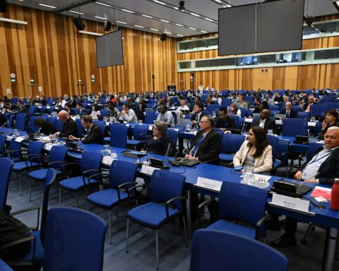 IAEA member state representatives assembled in the main conference hall at Vienna International Centre for a meeting on nuclear safety competent authorities, June 2024