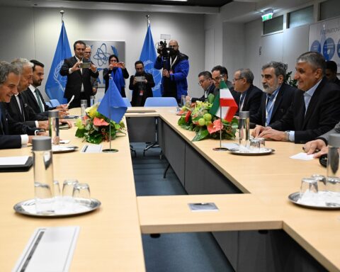 IAEA Director General Rafael Grossi meets with Iranian nuclear chief Mohammad Eslami at IAEA headquarters Vienna September 2024