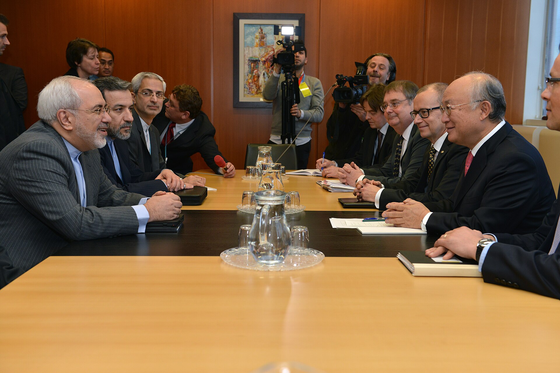 Iranian Foreign Minister Mohammad Javad Zarif meets IAEA Director General Yukiya Amano at IAEA headquarters in Vienna for nuclear talks in February 2014