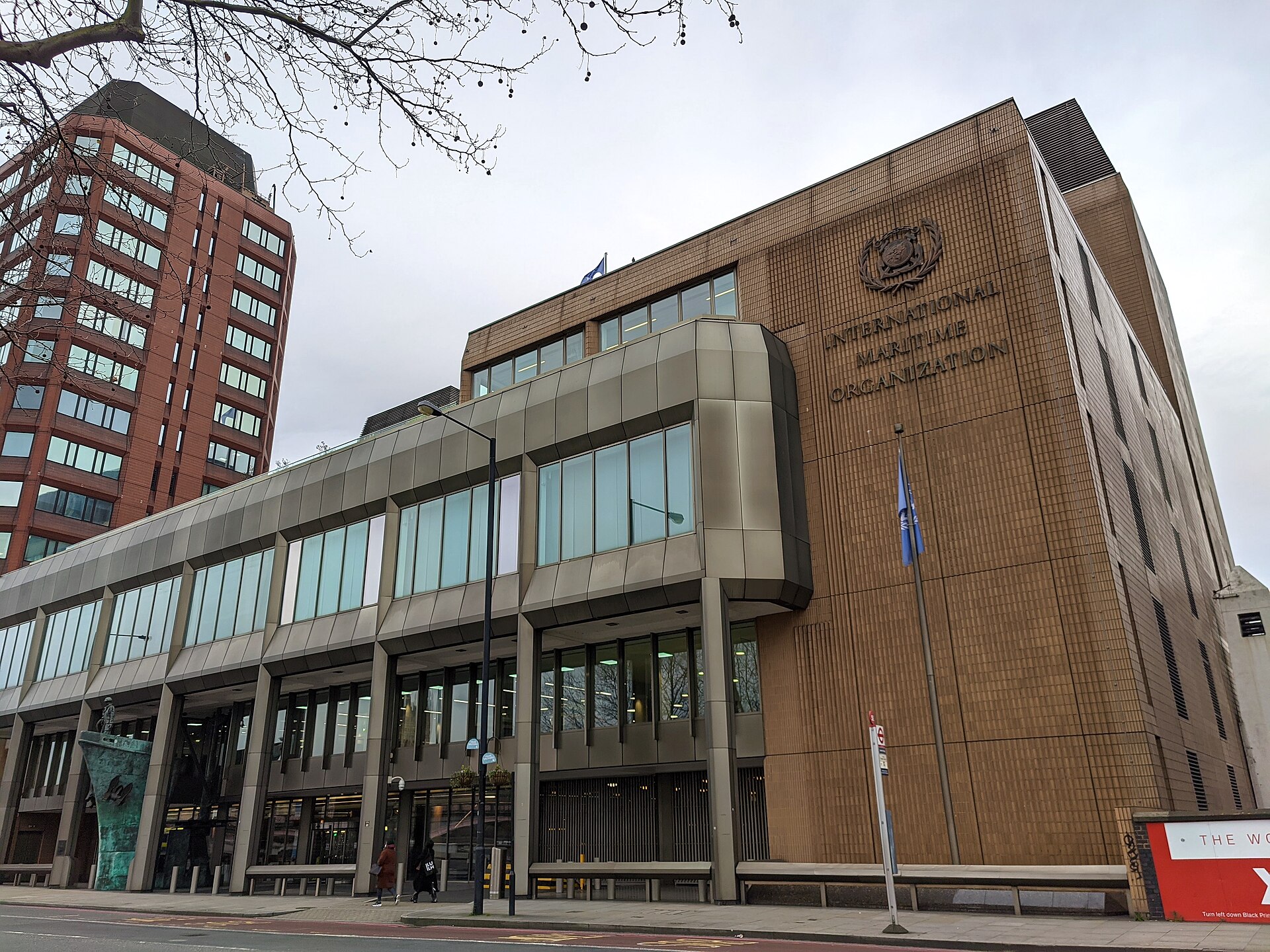 International Maritime Organization headquarters building on Albert Embankment, London — the IMO can issue advisories on strait transit but has no enforcement mechanism to compel Iranian compliance with UNCLOS