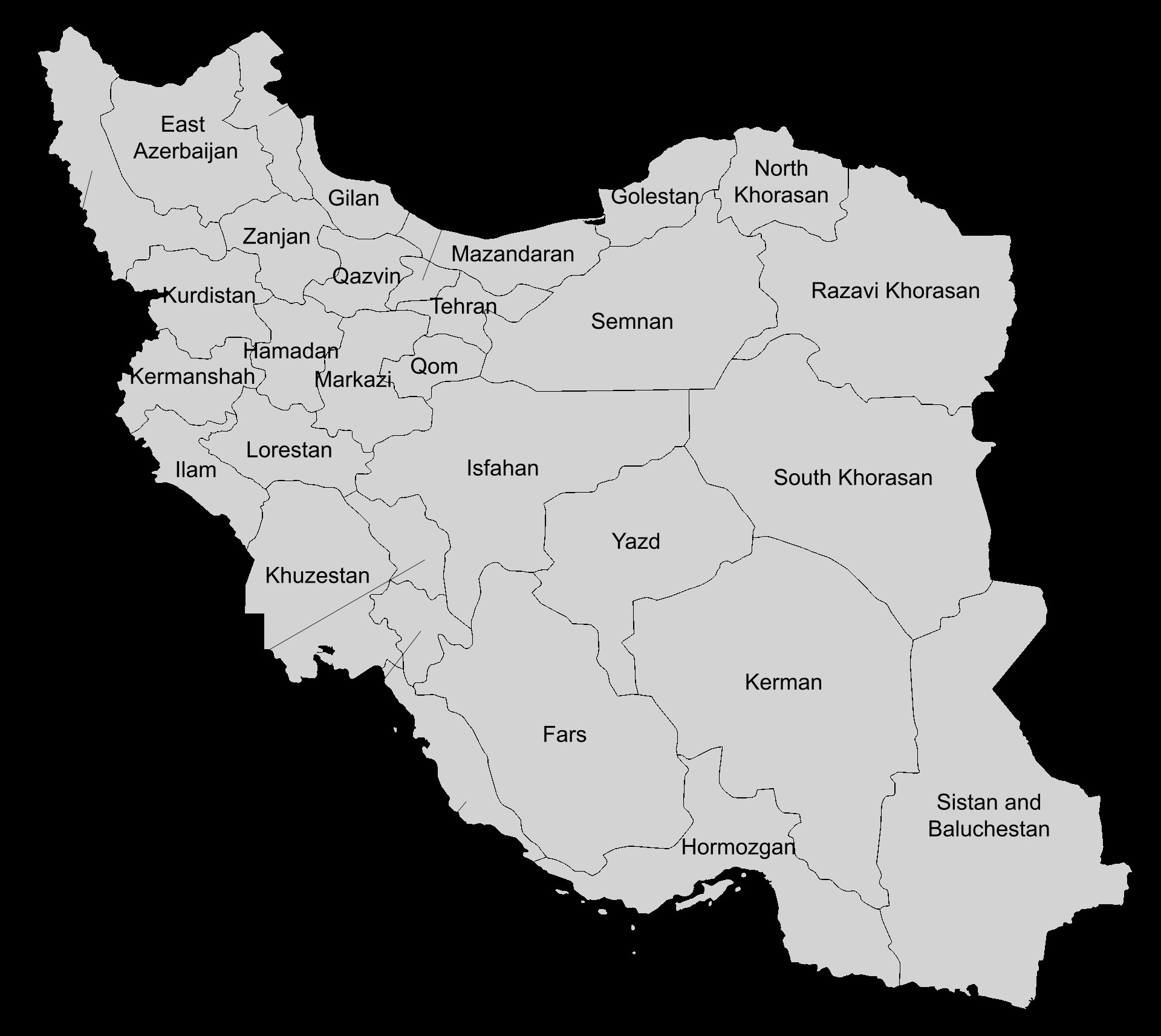 Map of Iran showing provinces struck by Israeli air force on June 8 2026 including Tehran, Isfahan, East Azerbaijan (Tabriz), Alborz (Karaj), and Kermanshah