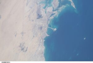 Jubail Industrial City, Saudi Arabia — ISS aerial view of the petrochemical complex on the Persian Gulf coast