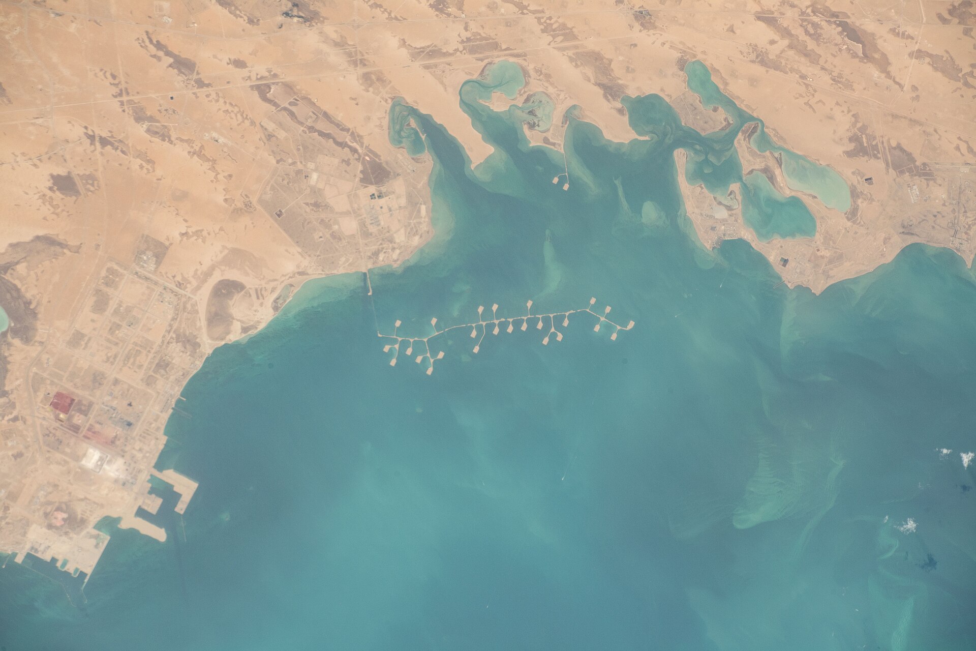 King Fahd Industrial Port and Jubail Industrial City on Saudi Arabia Eastern Province Persian Gulf coast, photographed from the International Space Station during Expedition 62