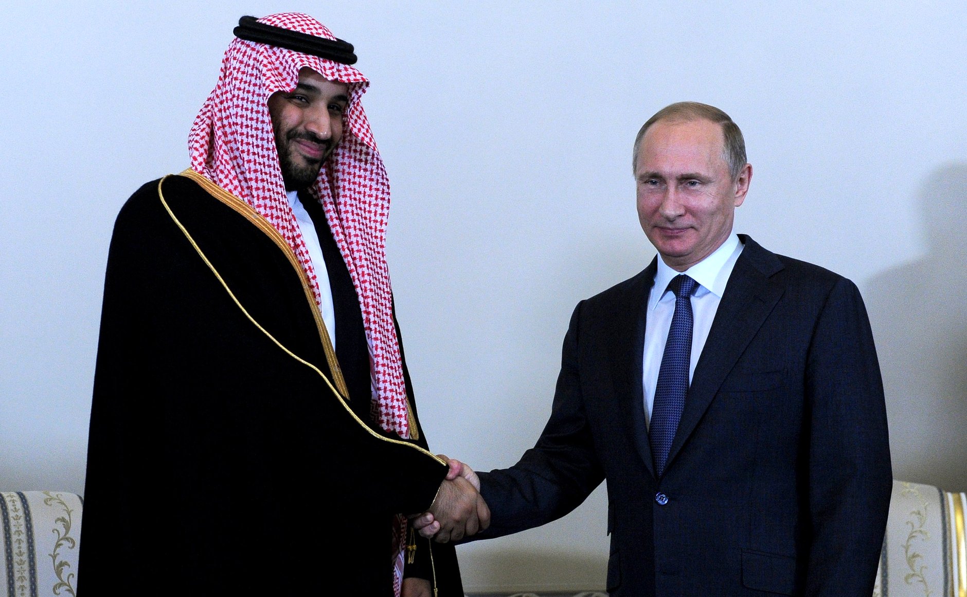 Russian President Vladimir Putin and Saudi Crown Prince Mohammed bin Salman at a bilateral meeting, 2018