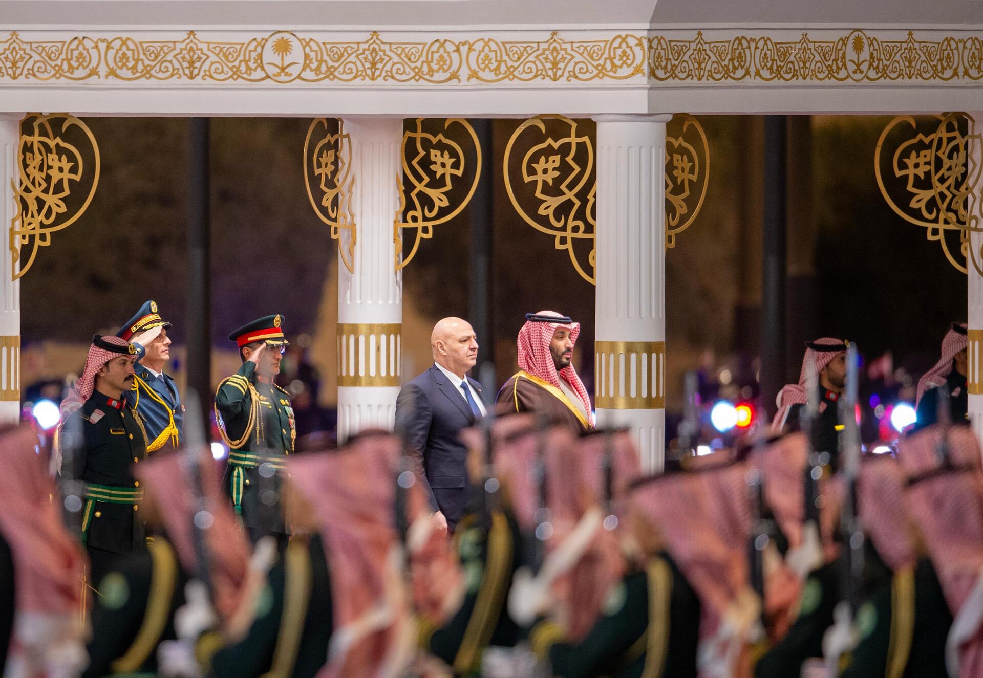 Crown Prince Mohammed bin Salman receives Lebanese President Joseph Aoun at Al Yamamah Palace in Riyadh, March 2025, during Aoun's first official visit since taking office