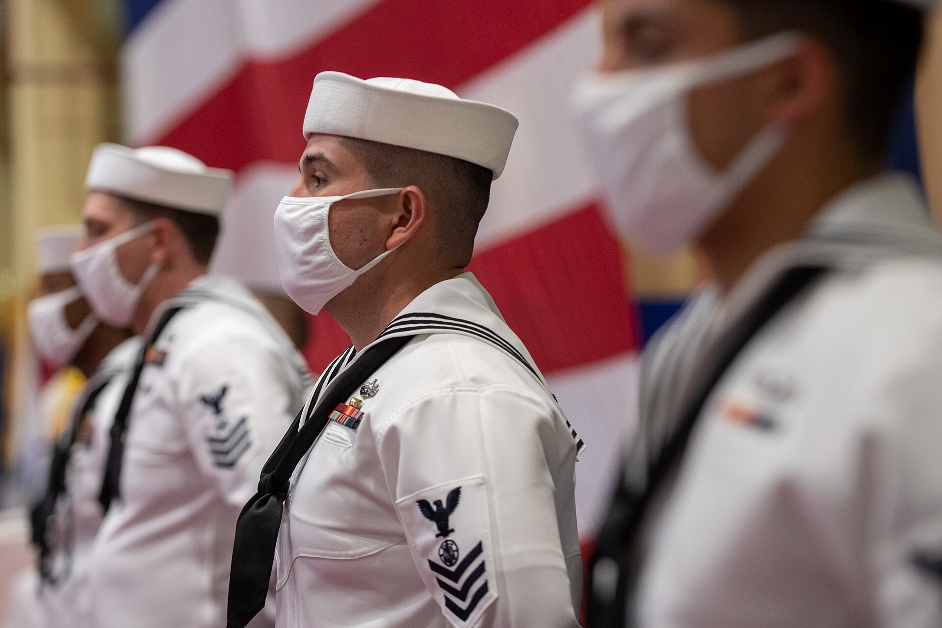 US Navy sailors at NAVCENT Fifth Fleet change-of-command ceremony, Naval Support Activity Bahrain, Juffair district
