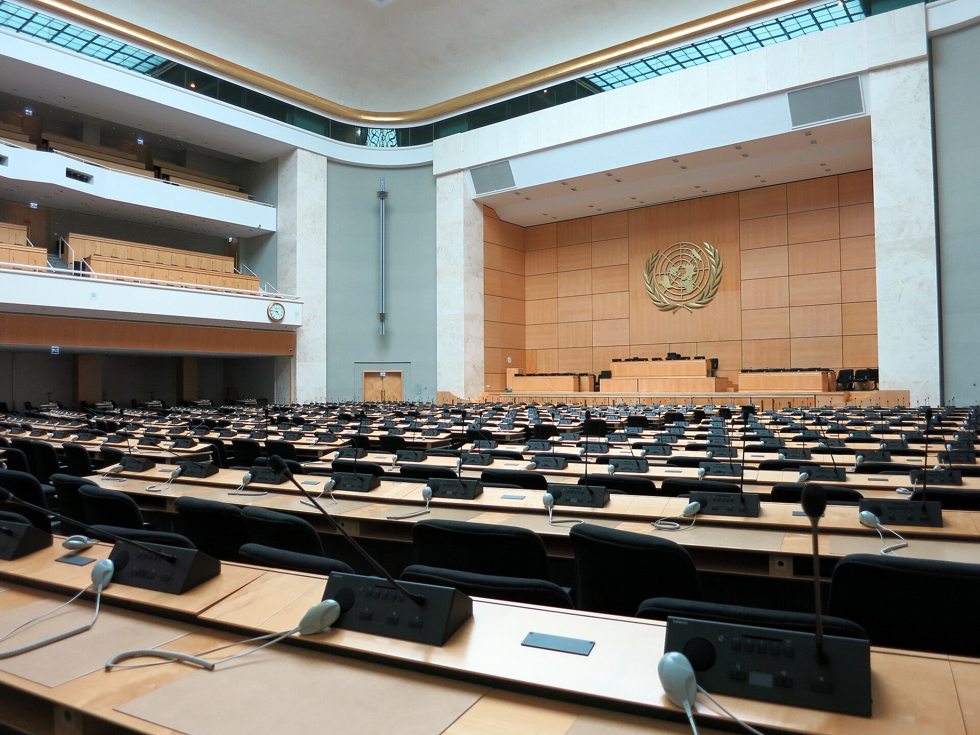 Assembly Hall at the Palais des Nations in Geneva, venue for the June 20, 2026 US-Iran MOU formal signing ceremony