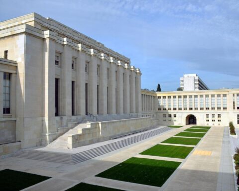 Palais des Nations, Geneva — the United Nations European headquarters where the US-Iran MOU is scheduled to be signed on June 19, 2026. Saudi Arabia holds no seat at the signing ceremony or the Doha preparatory sessions. Photo: Vassil / CC0