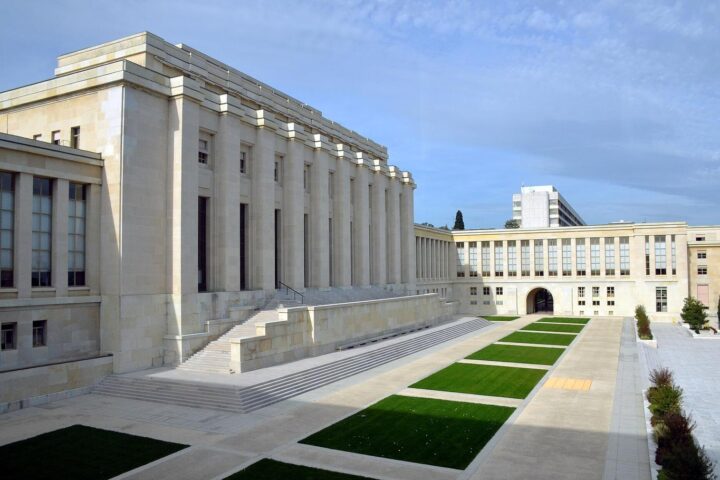 Palais des Nations, Geneva — the United Nations European headquarters where the US-Iran MOU is scheduled to be signed on June 19, 2026. Saudi Arabia holds no seat at the signing ceremony or the Doha preparatory sessions. Photo: Vassil / CC0