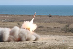 US Army Patriot missile launches from its canister during a live-fire exercise, showing the interceptor Saudi Arabia burned through at roughly 2,400 rounds in 38 days of combat