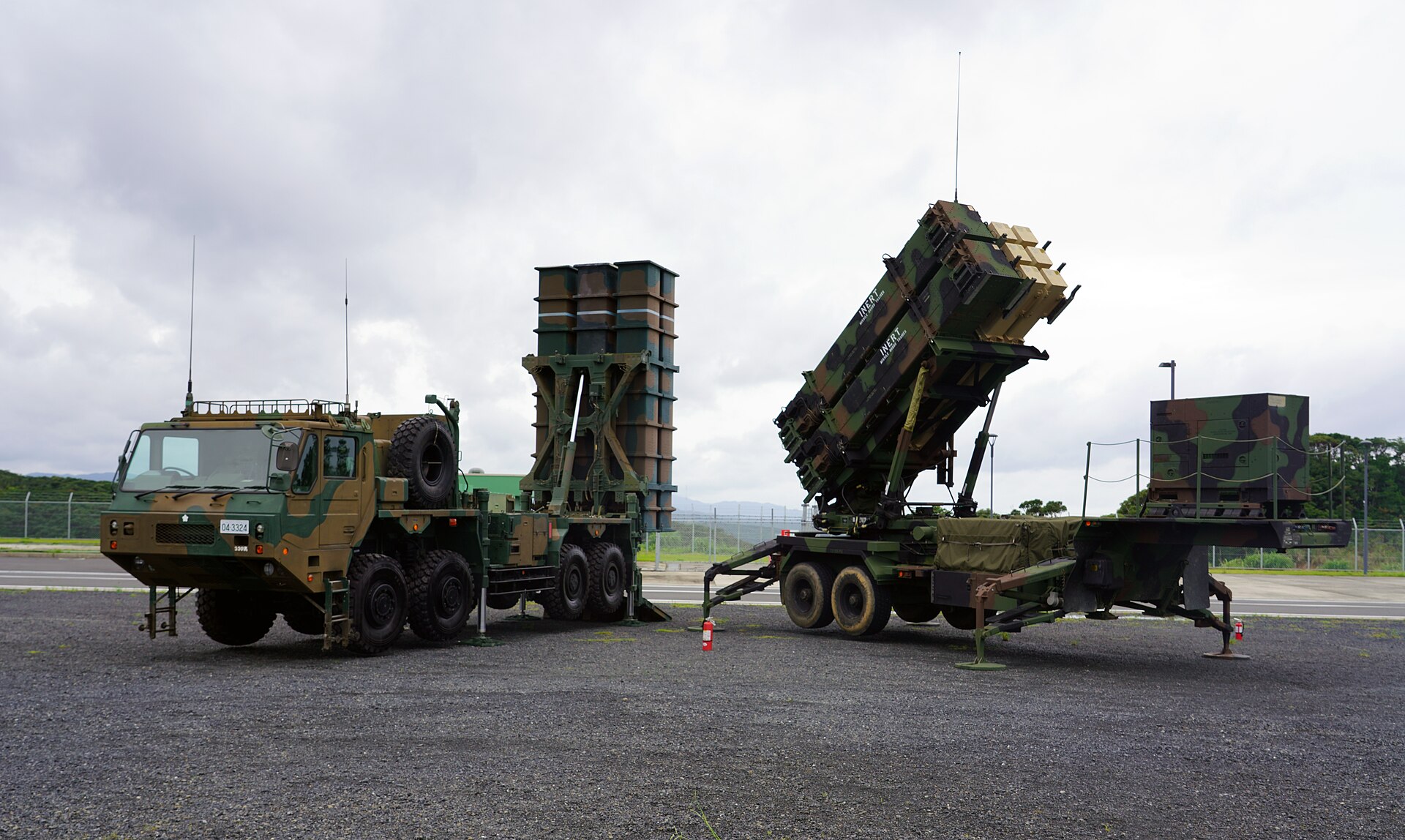 Patriot PAC-3 missile defense launchers deployed by US Army and Japanese Ground Self-Defense Force during bilateral air defense training exercise