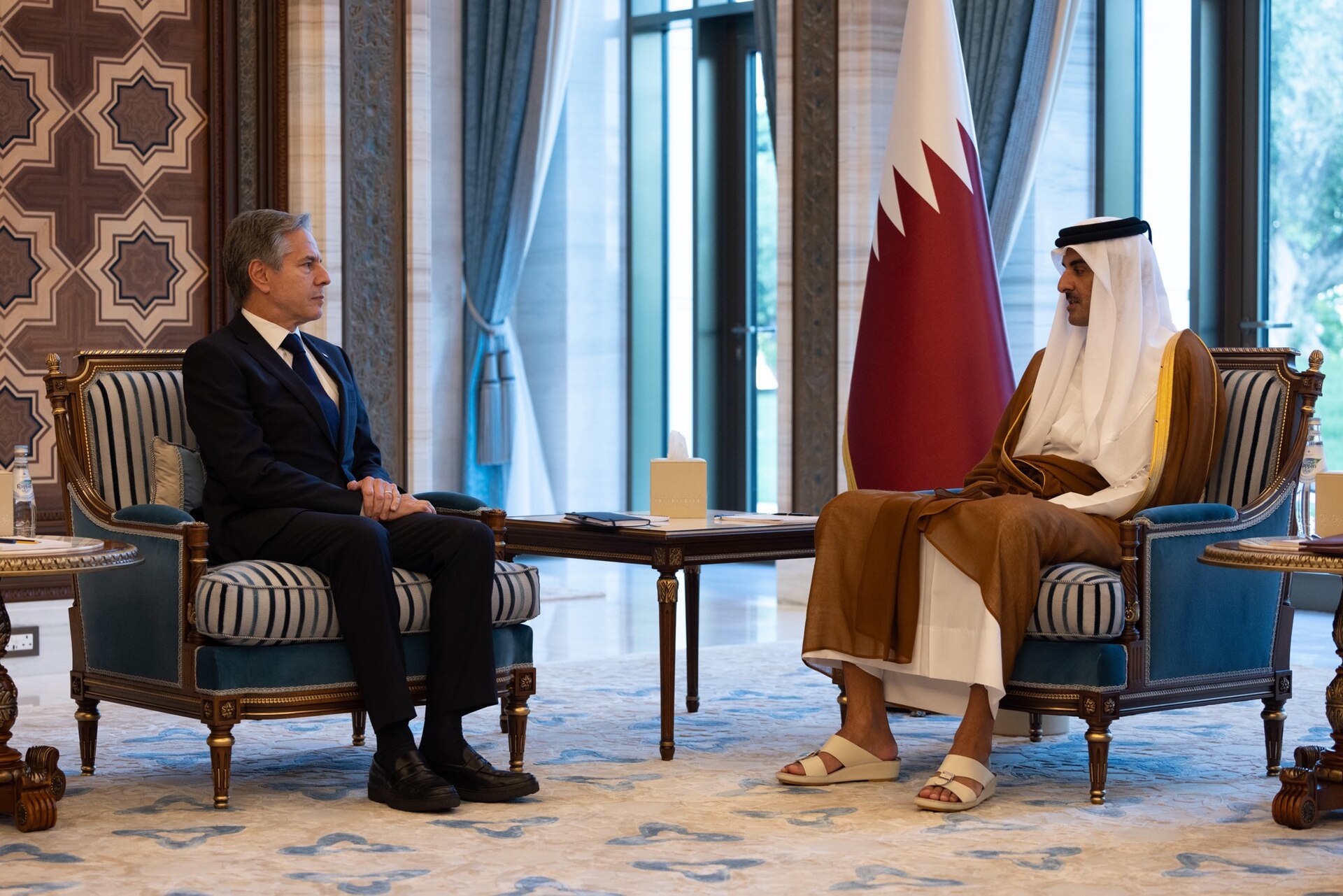 Qatar Emir Sheikh Tamim bin Hamad Al Thani meets with US Secretary of State Blinken in Doha — the same Doha that became the venue for resumed US-Iran nuclear talks after Qatar brokered the June 28-29 stand-down