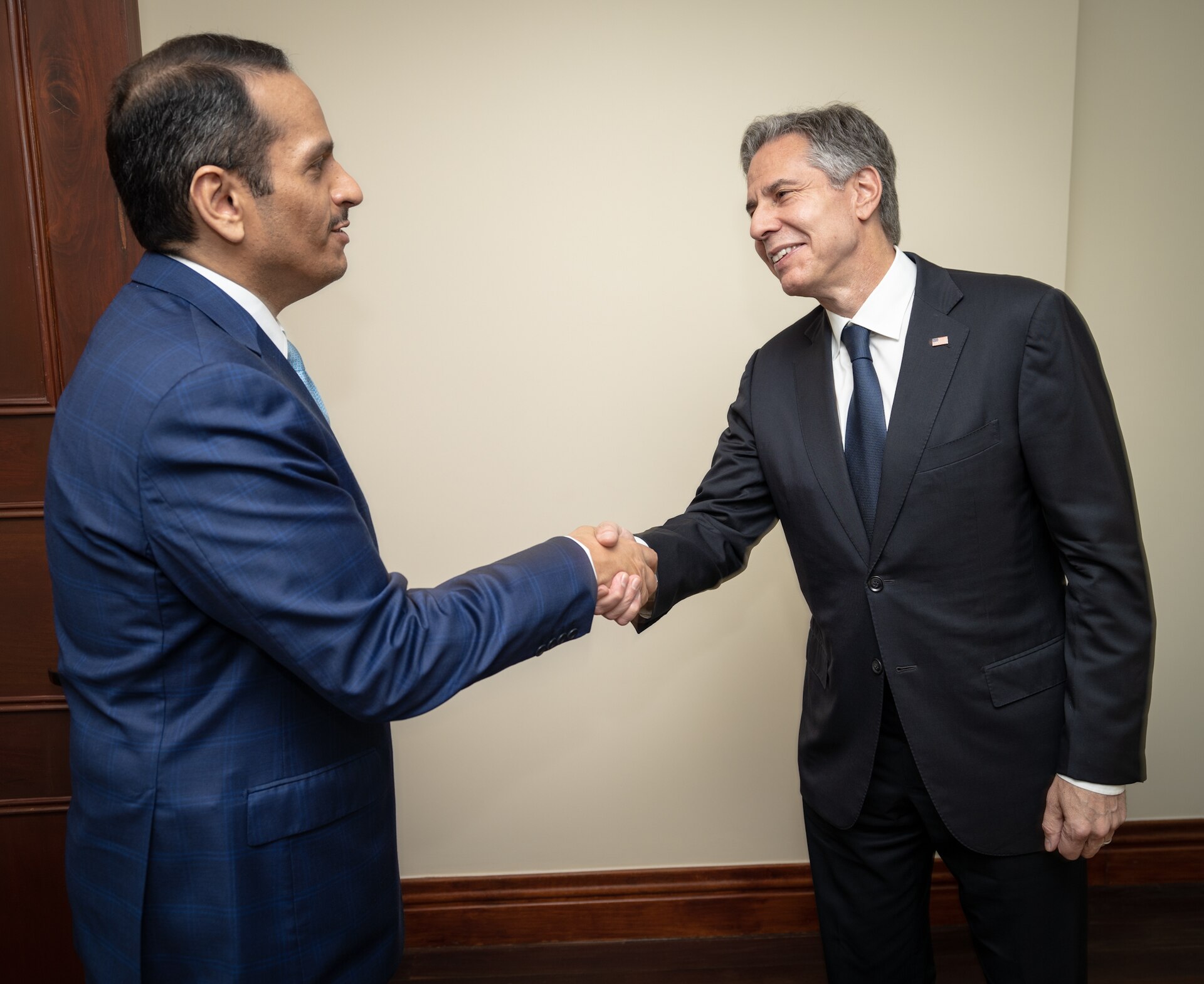 Qatar Prime Minister Mohammed bin Abdulrahman Al Thani meets US Secretary of State Antony Blinken in Phnom Penh