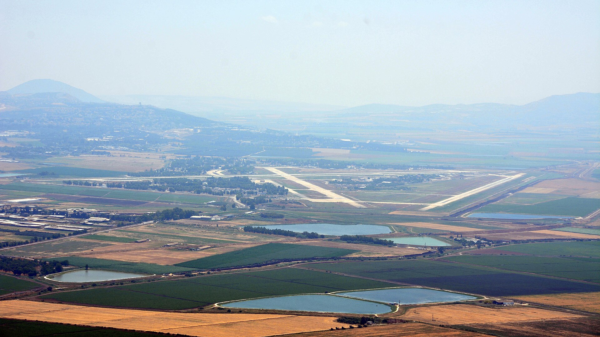 Aerial view of Ramat David airbase in the Jezreel Valley, northern Israel, showing the runway layout of the IAF base targeted in Operation True Promise 5
