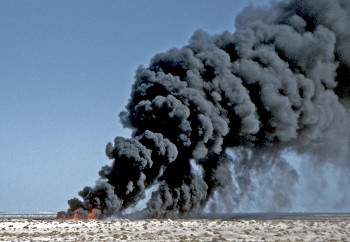 Oil waste burn-off fire at Ras Tanura, Saudi Arabia's Eastern Province oil terminal, 1959