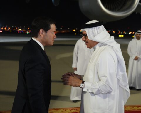 Secretary of State Marco Rubio greeted by Bahraini Foreign Minister Abdullatif Al Zayani on arrival in Manama, Bahrain, June 24, 2025