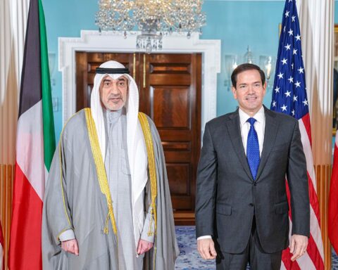 Secretary of State Marco Rubio meets with Kuwaiti First Deputy Prime Minister and Minister of Interior Sheikh Fahad Yusuf Saud Al-Sabah at the State Department in Washington, October 2025