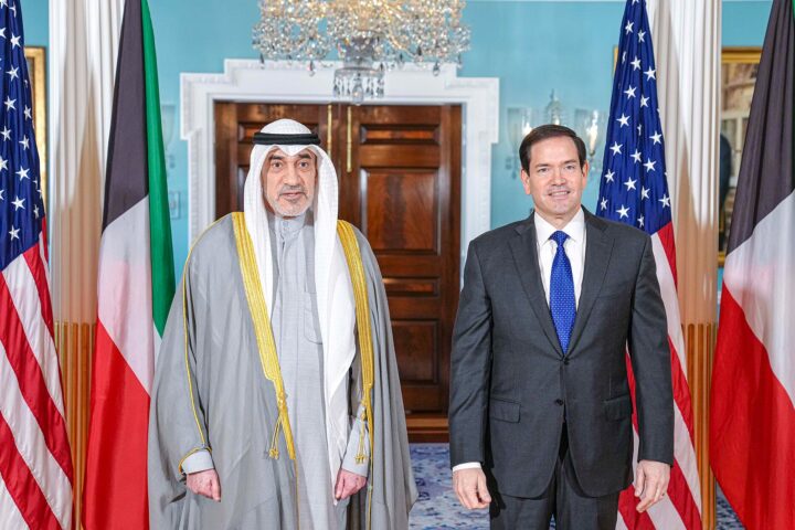 Secretary of State Marco Rubio meets with Kuwaiti First Deputy Prime Minister and Minister of Interior Sheikh Fahad Yusuf Saud Al-Sabah at the State Department in Washington, October 2025