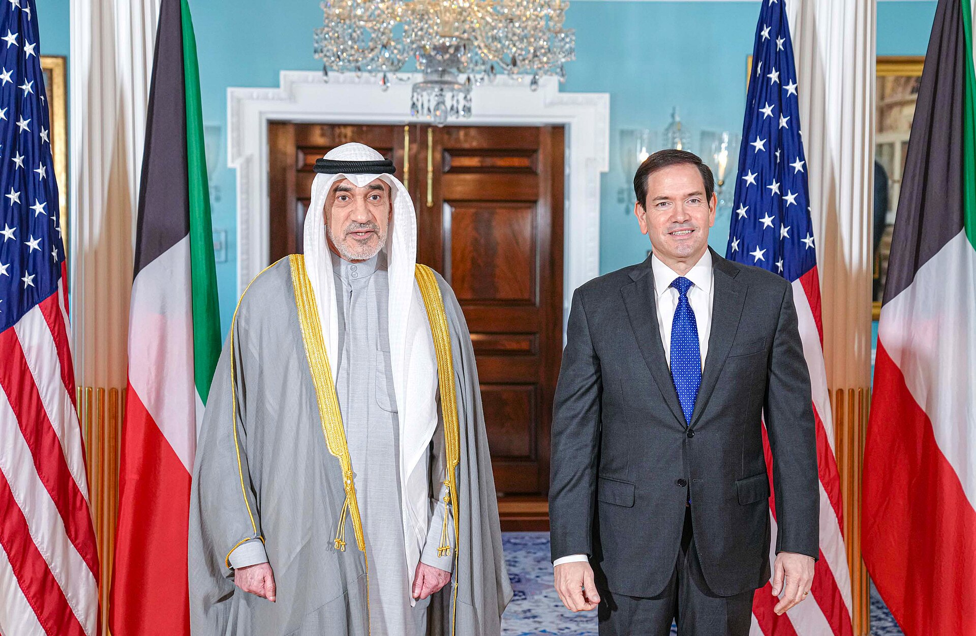 Secretary of State Marco Rubio meets with Kuwaiti First Deputy Prime Minister and Minister of Interior Sheikh Fahad Yusuf Saud Al-Sabah at the State Department in Washington, October 2025