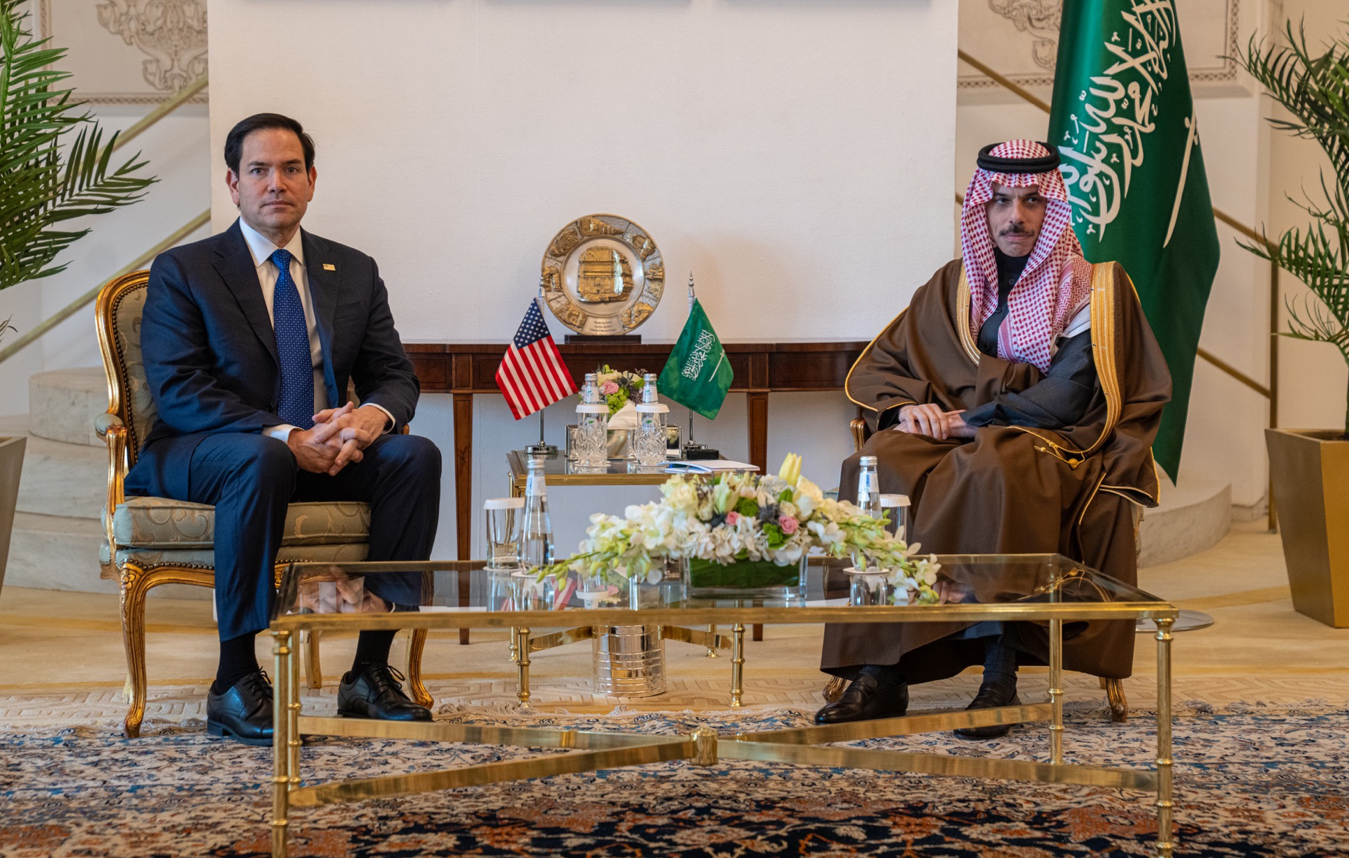 Secretary of State Marco Rubio meets with Saudi Foreign Minister Prince Faisal bin Farhan at the Saudi Ministry of Foreign Affairs in Riyadh, February 2025