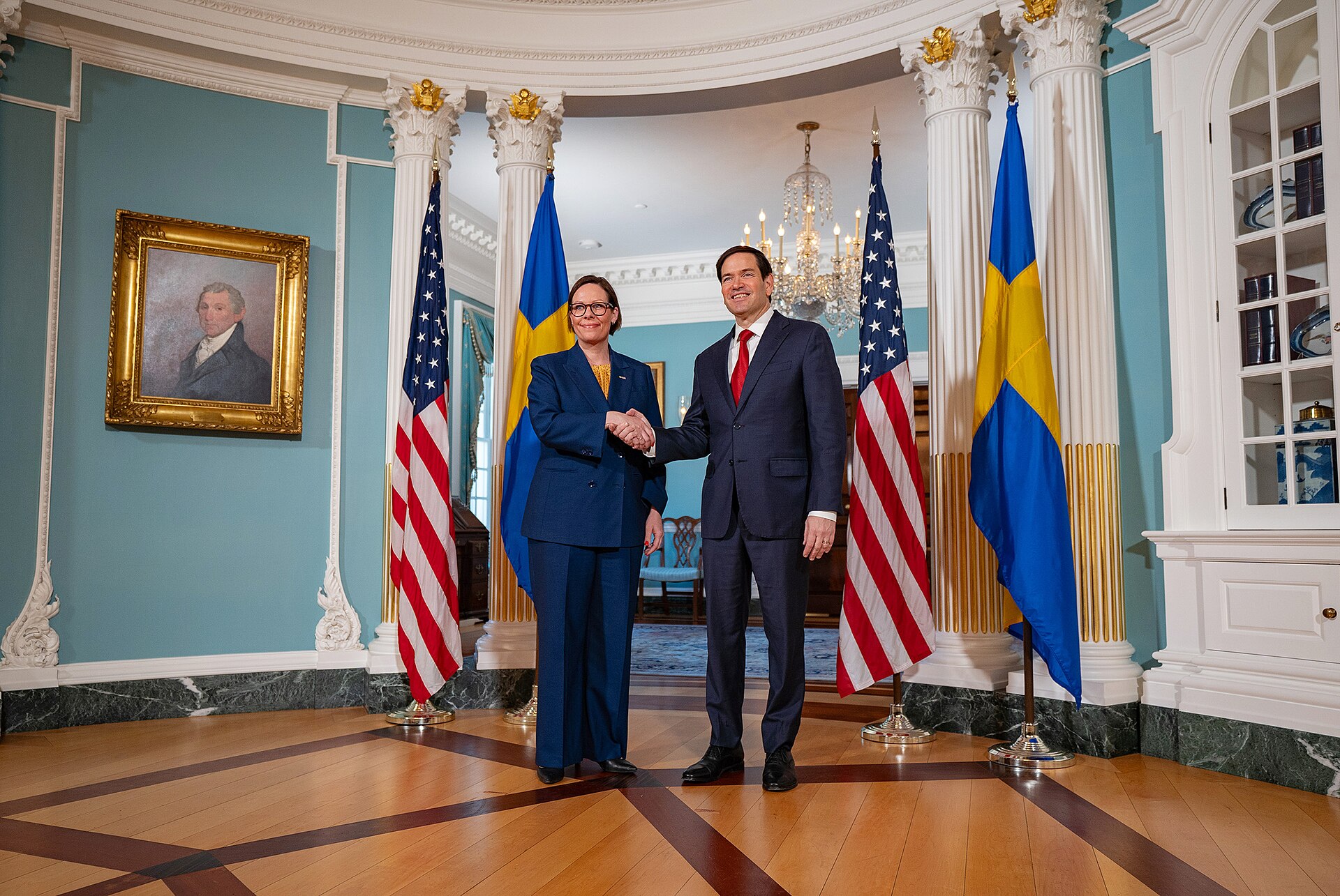 US Secretary of State Marco Rubio meets Swedish Foreign Minister Maria Malmer Stenergard at the State Department, June 2025 — Rubio declared Iran's Hormuz tolling system unfeasible on May 21 while the MOU text he negotiated was silent on service fees