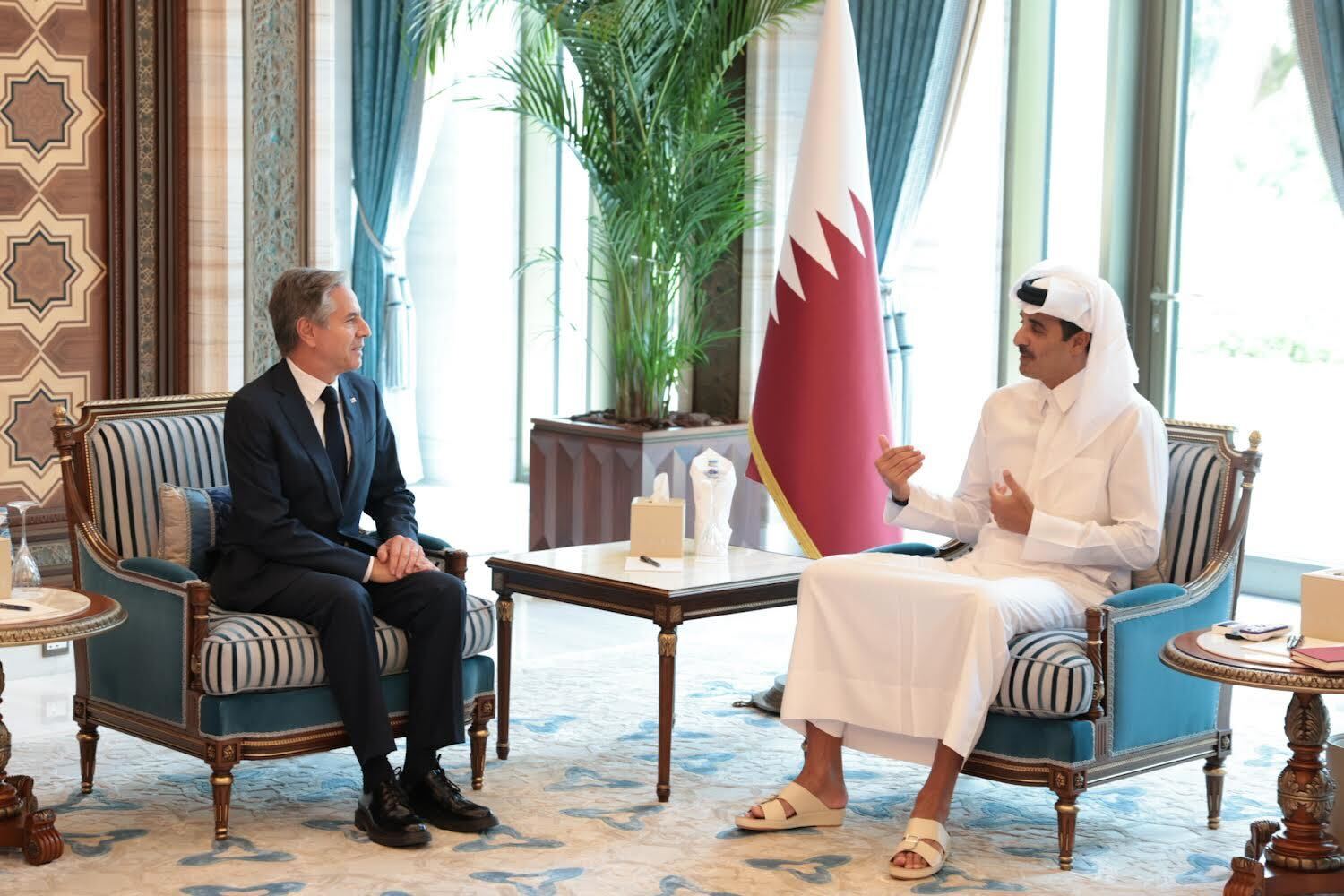 Qatar Emir Tamim bin Hamad Al Thani meets with US Secretary of State Blinken in Doha, October 2024