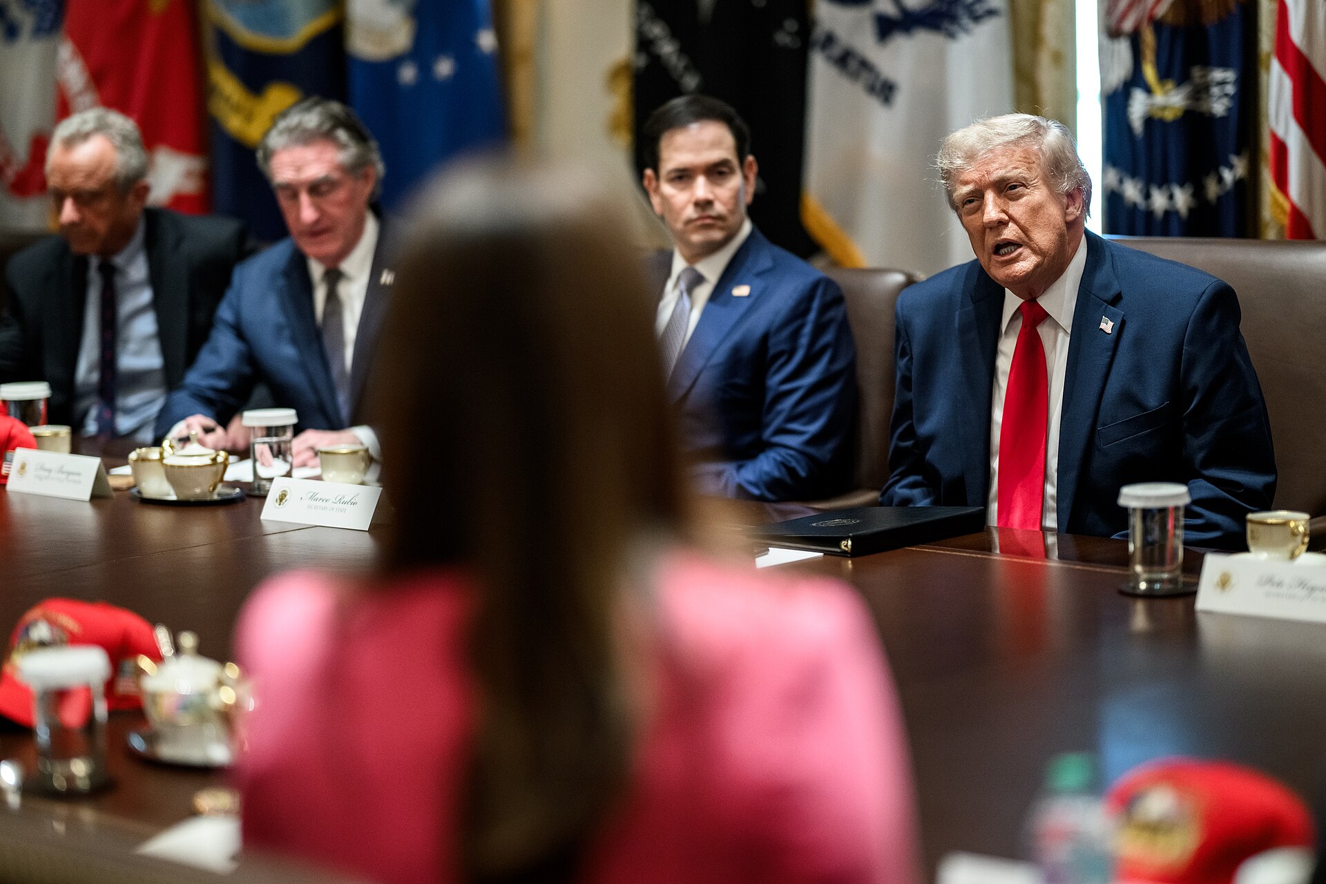 President Trump addresses cabinet meeting in the Cabinet Room, May 27, 2026, with Secretary of State Rubio visible in background