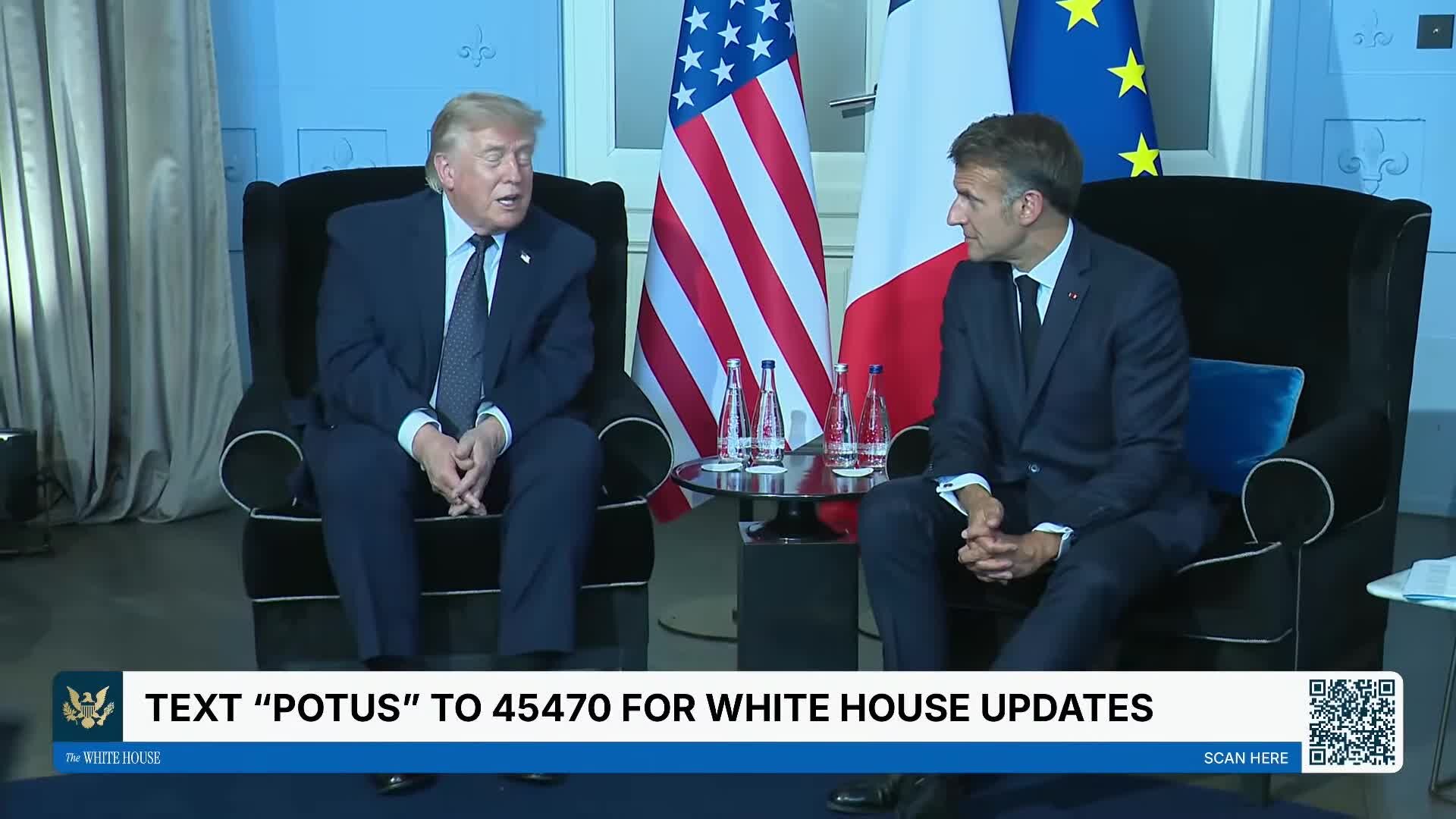 Trump and Macron in bilateral meeting at G7 Évian 2026, US and French flags visible