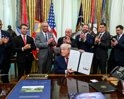 President Trump holds a press conference at the Oval Office, April 18, 2026