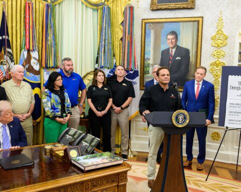 President Donald Trump speaks in the Oval Office at the White House, May 2026