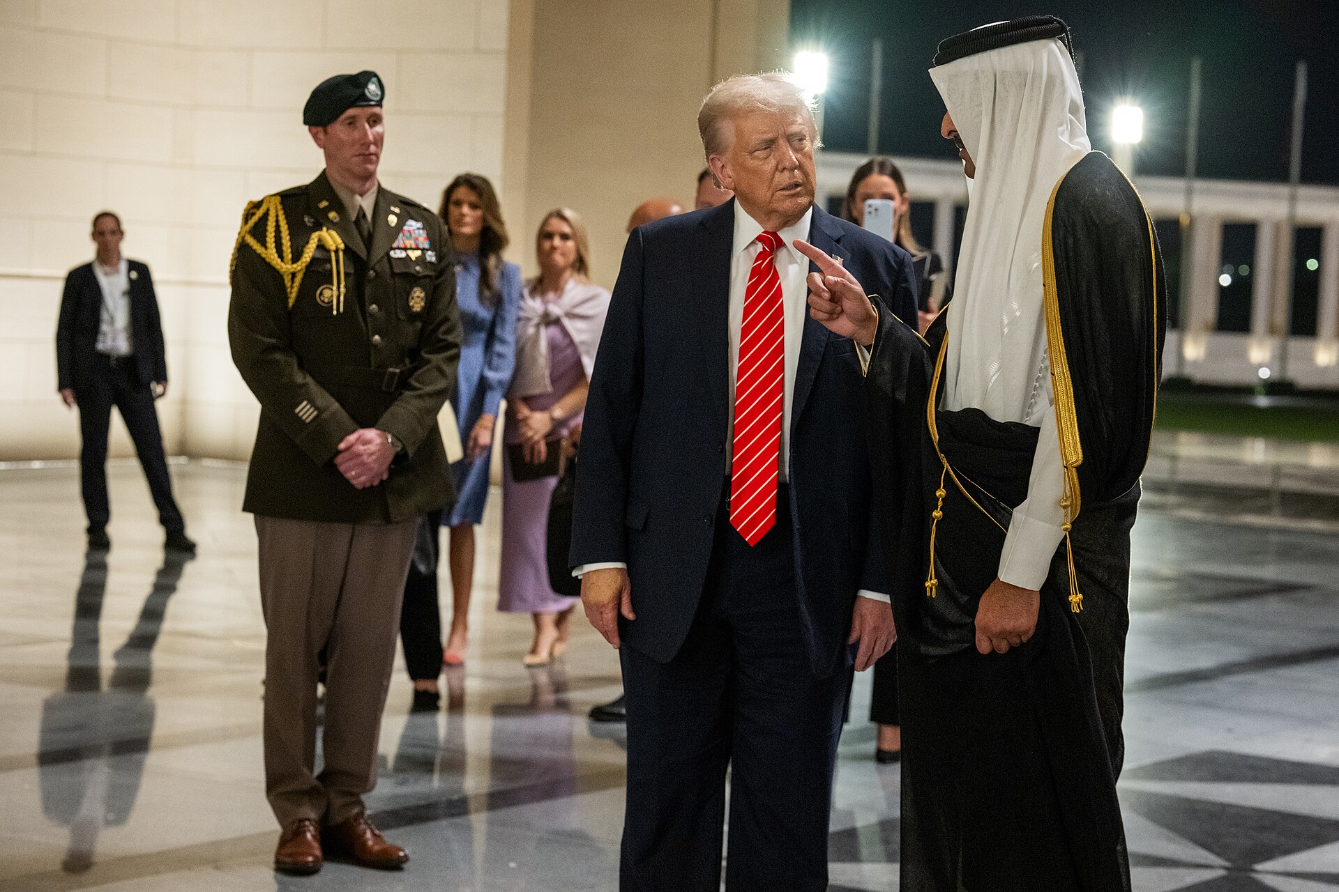 US President Donald Trump with Qatar Emir Tamim bin Hamad Al Thani during Trump's state visit to Doha, May 2025 — Qatar hosts Al Udeid Air Base, CENTCOM's forward headquarters