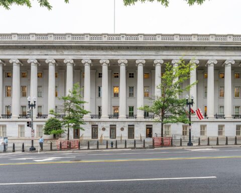 US Treasury Department building exterior on Pennsylvania Avenue, Washington DC