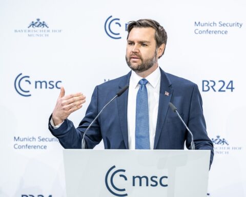 Vice President JD Vance speaks at the Munich Security Conference, February 2025 — the same VP named by the White House to sign the Iran MOU in Geneva on June 14