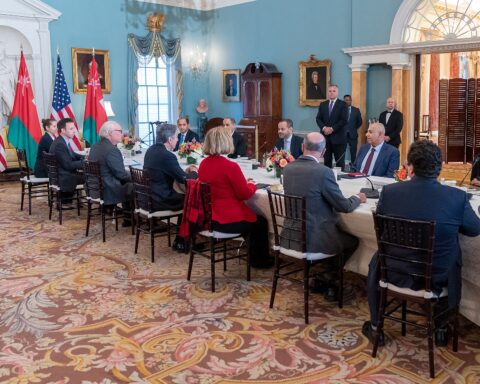 Omani Foreign Minister Badr al-Busaidi meets with US Secretary of State Blinken at the State Department, Washington, November 2022