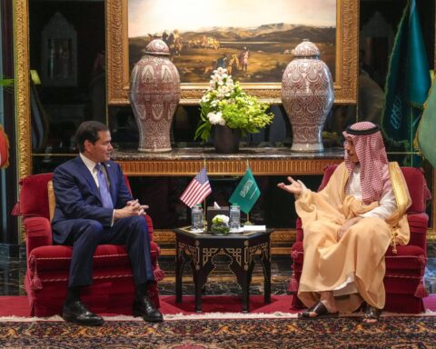 Saudi FM Prince Faisal bin Farhan Al Saud meets with US Secretary of State Marco Rubio in Riyadh, 2025