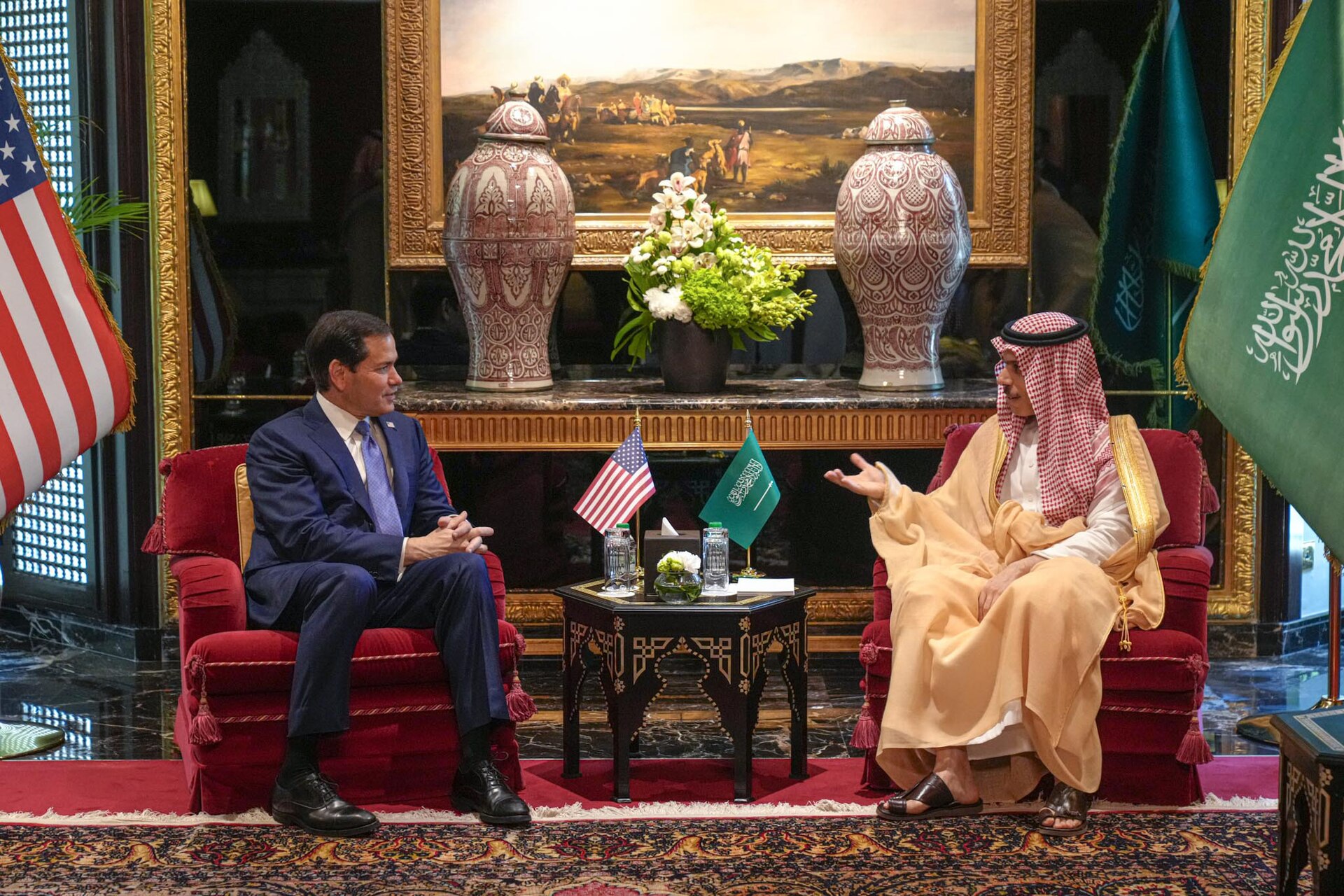 Saudi FM Prince Faisal bin Farhan Al Saud meets with US Secretary of State Marco Rubio in Riyadh, 2025