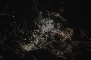 Abha and Khamis Mushait at night from the International Space Station, showing geographic proximity of Saudi Asir highlands cities