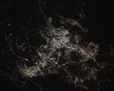 Abha and Khamis Mushait city lights photographed from the International Space Station, southwestern Saudi Arabia