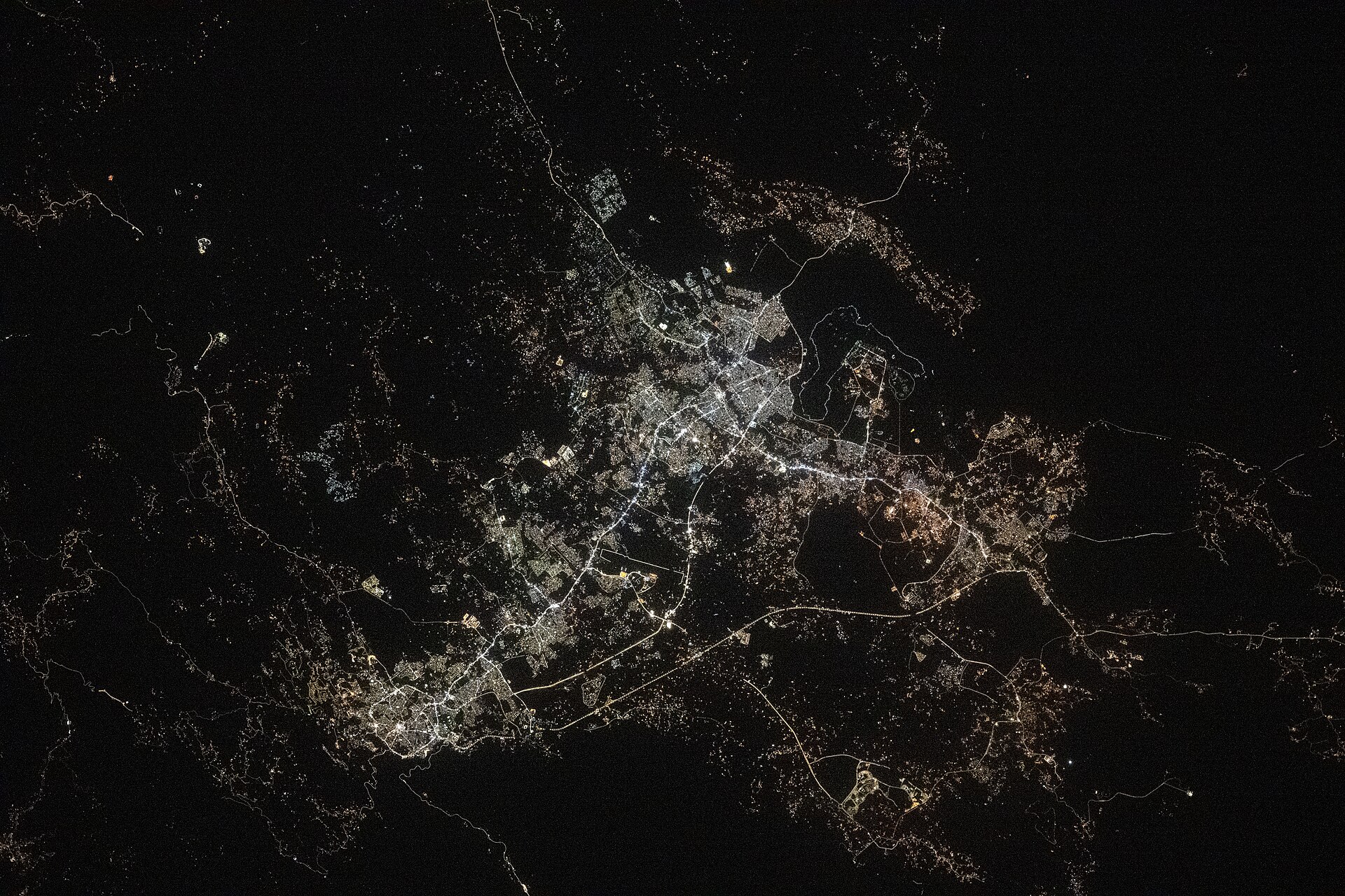Abha and Khamis Mushait at night from the International Space Station, showing geographic proximity of Saudi Asir highlands cities