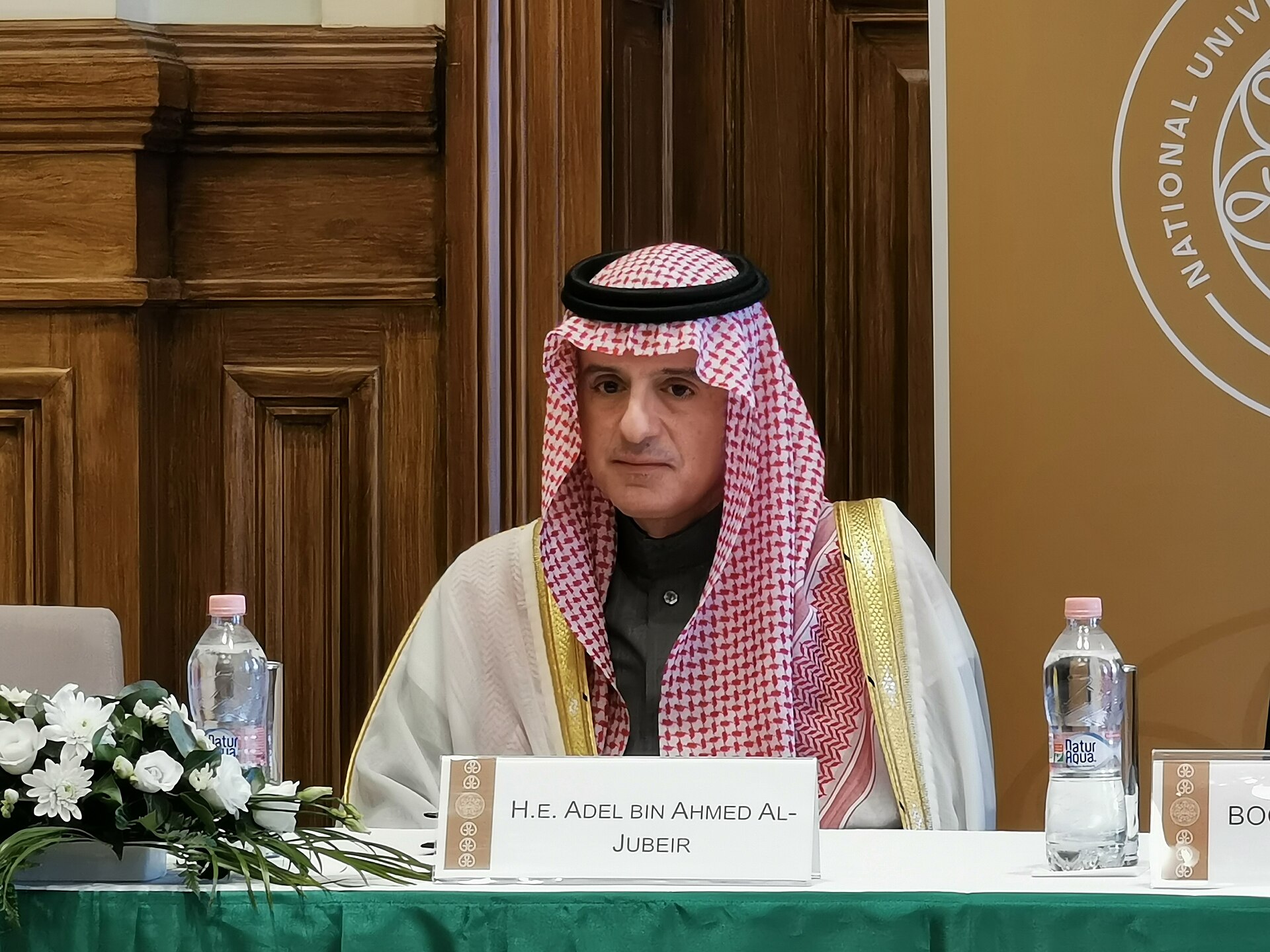 Adel al-Jubeir, Saudi Minister of State, at a diplomatic conference table
