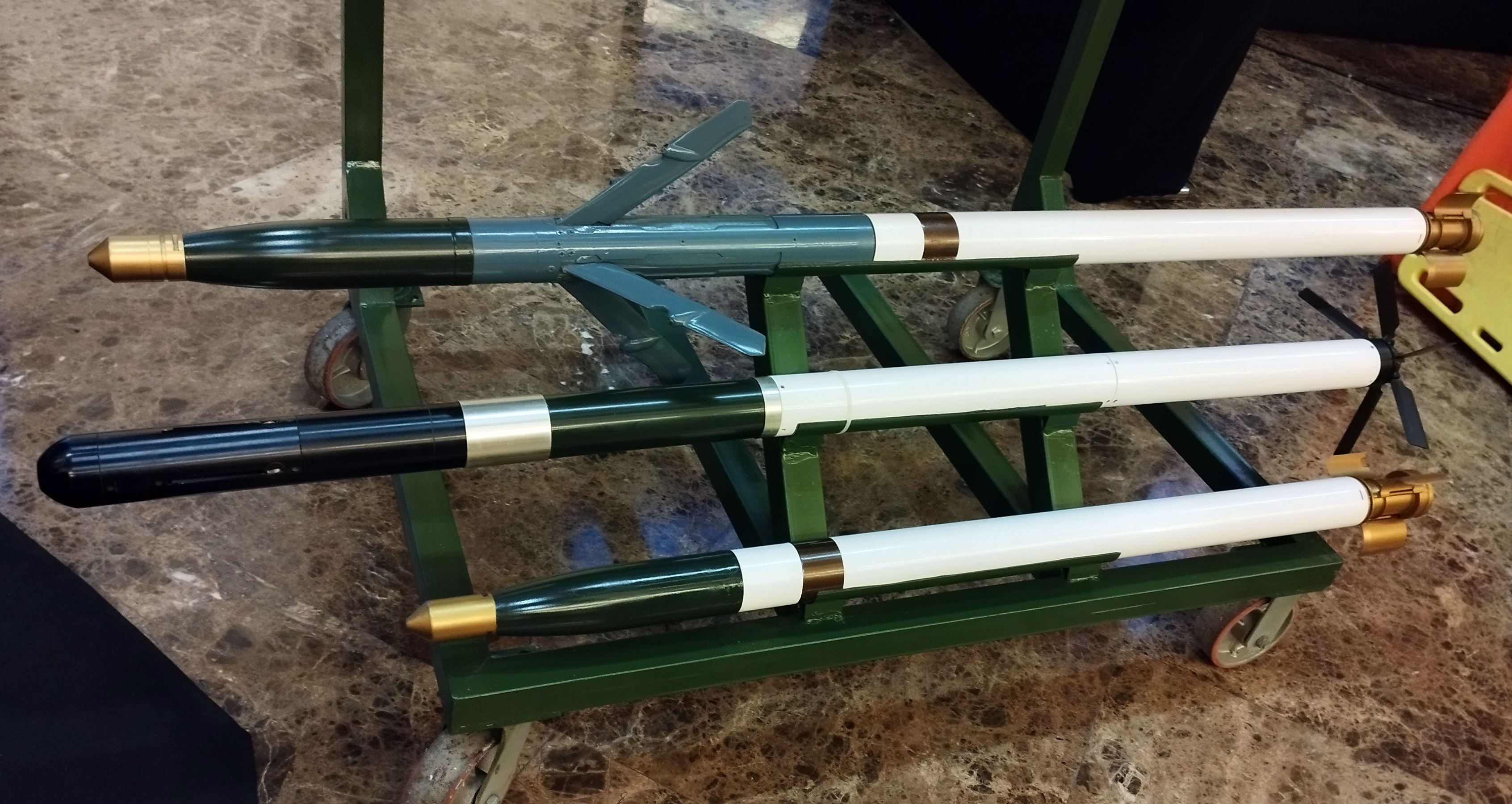 Full-scale mock-up of the APKWS II guidance section, GATR, and 70mm rocket displayed at the 2024 Philippine Air Force Symposium