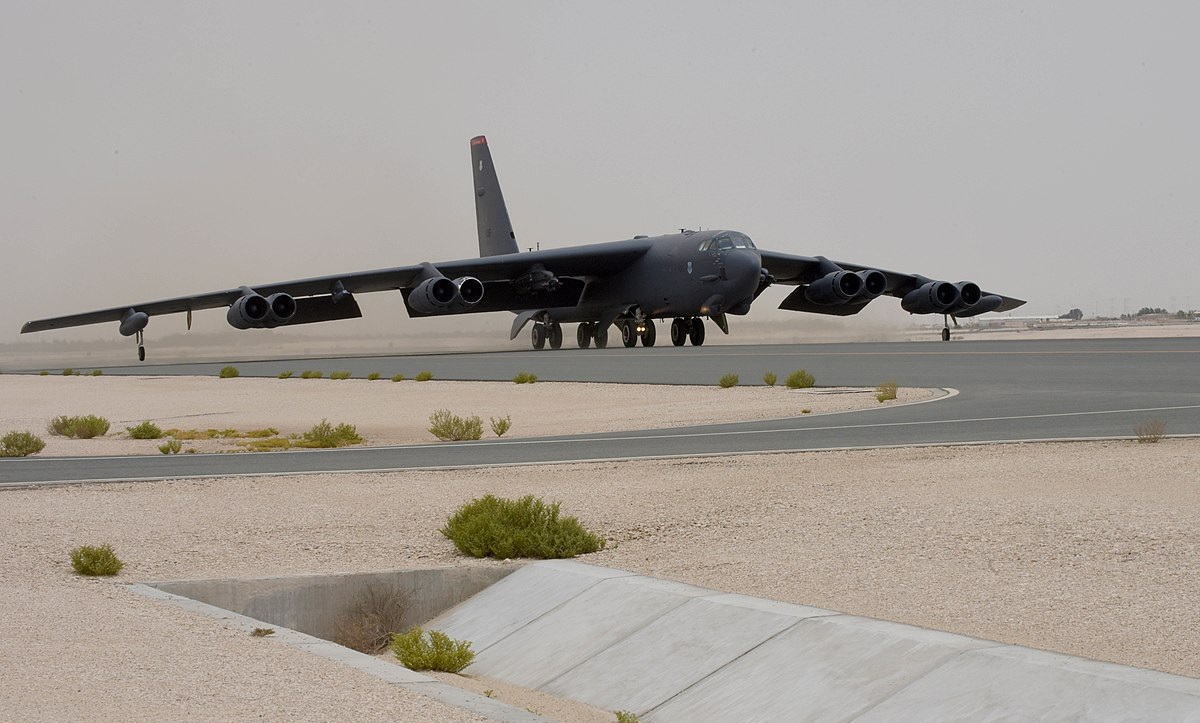 US Air Force B-52H Stratofortress assigned to 20th Expeditionary Bomb Squadron taxiing at Al Udeid Air Base, Qatar, May 2019
