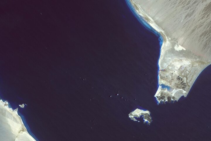 Bab-el-Mandeb strait ASTER satellite image showing the chokepoint between Yemen and Djibouti with Perim Island, 2017