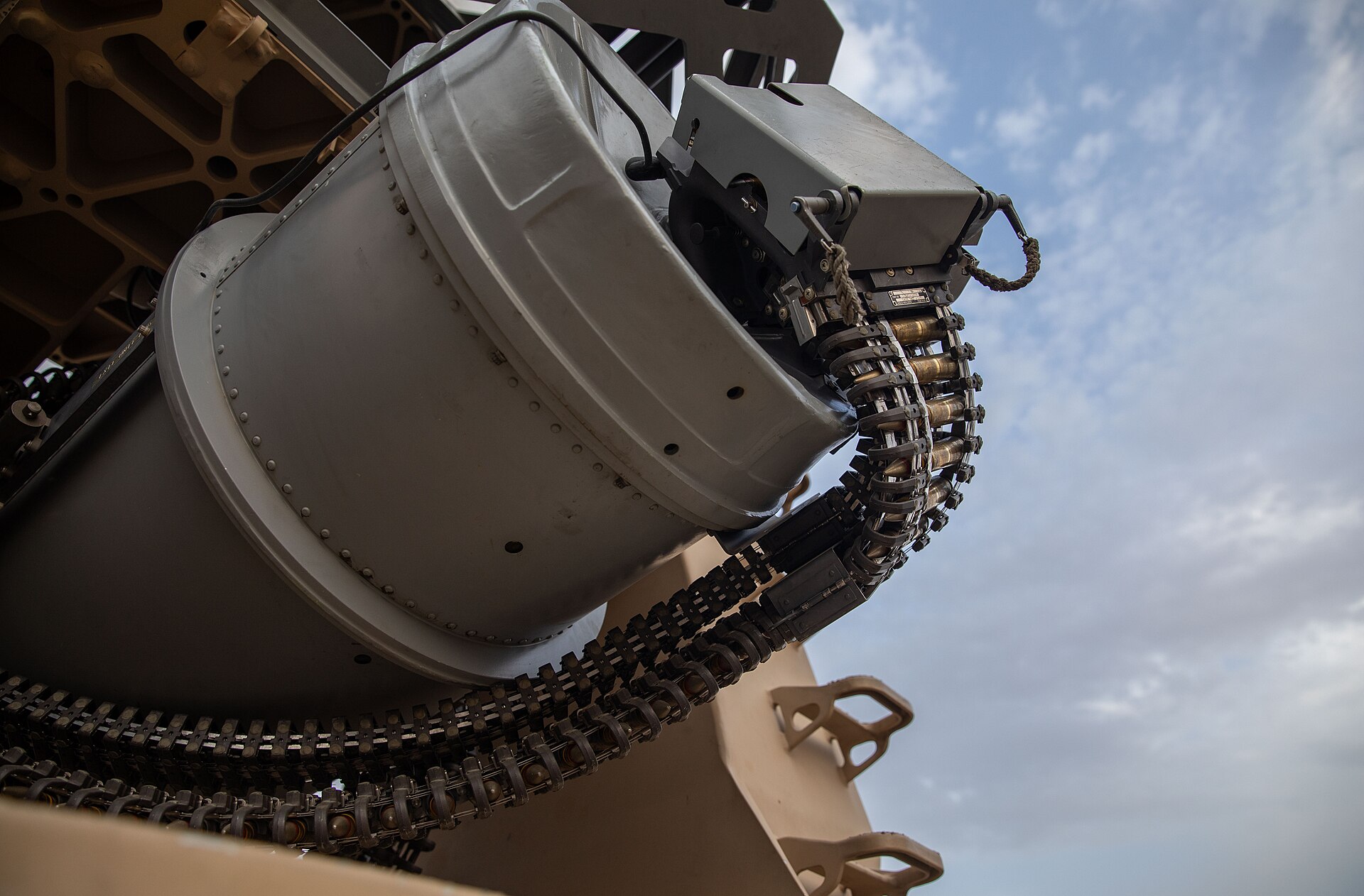 C-RAM Phalanx close-in weapon system deployed in support of coalition air defence operations — the type of system whose early-warning radar was destroyed by Nasr-2 wave 8 at Ali Al-Salem Air Base, Kuwait