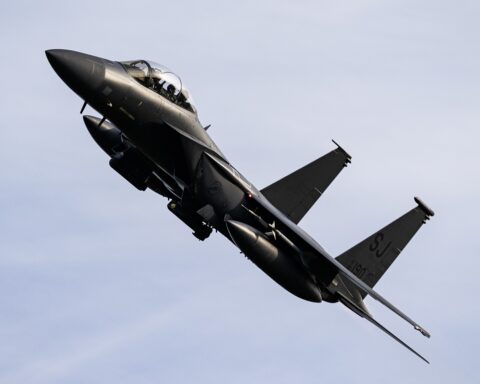 F-15E Strike Eagle armed for strike mission, US Air Force
